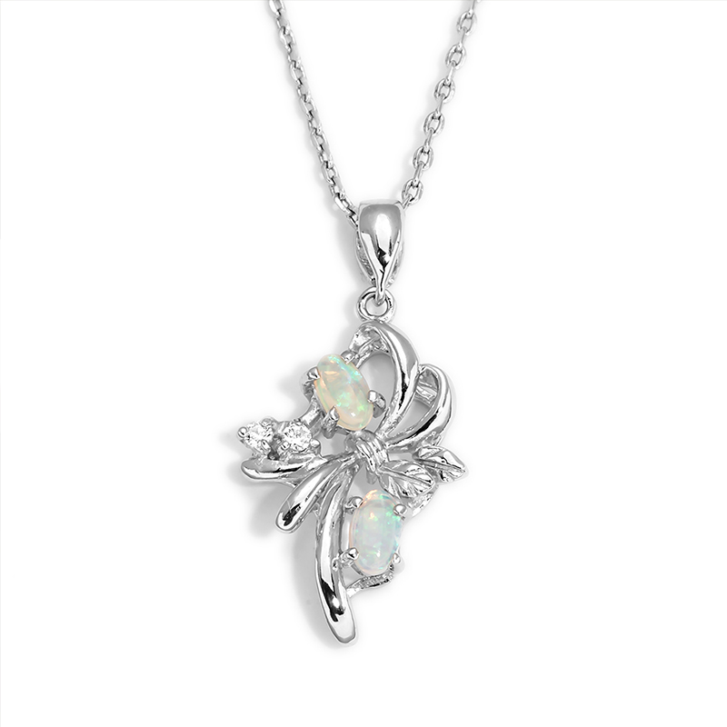 【澳洲仓】Wellington Jeweller 项链 SPW-2133-OS 澳大利亚天然澳宝＋锆石，澳宝石二粒5x3mm