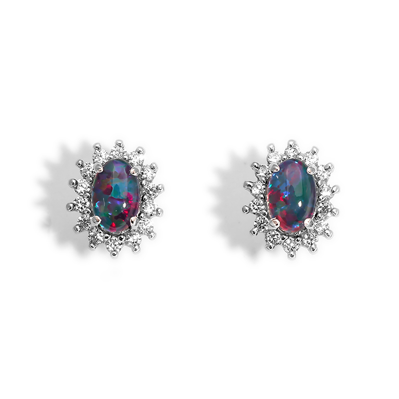 【澳洲仓】Wellington Jeweller 耳环 SEW-199-OT 925纯银电镀18K白金耳环 澳大利亚澳宝＋锆石