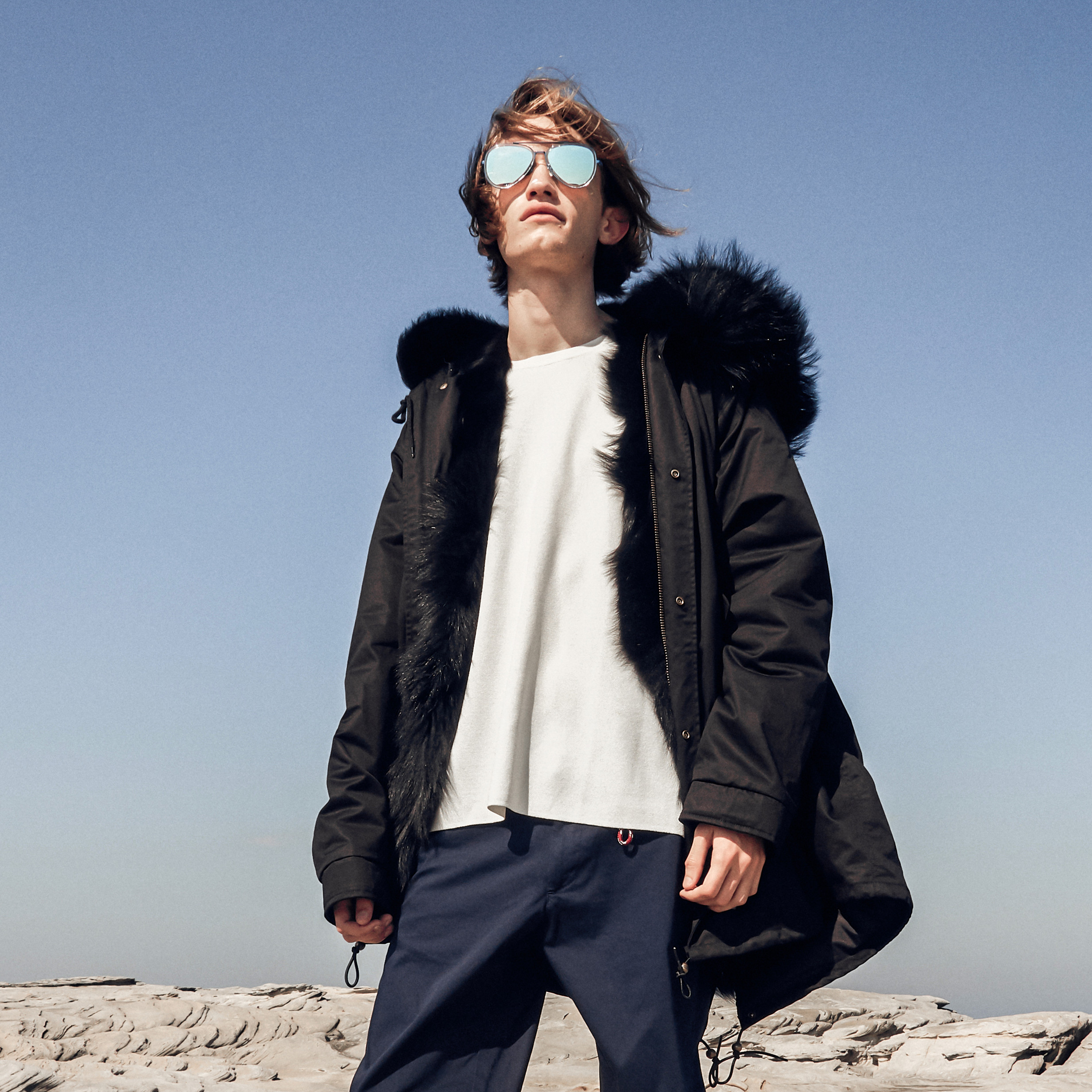 【中国仓】【中国发货】OZLANA AU 时尚皮草大衣 AU182020-1 黑+黑色狐狸毛（20个工作日发货）