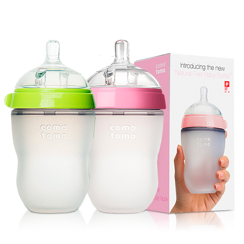 美国直邮 Comotomo可么多么防摔妈妈奶瓶 宽口硅胶套装 250ml*2