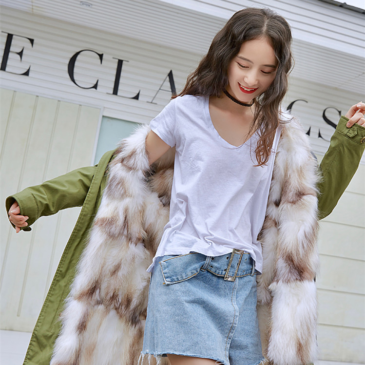 【中国仓】【中国发货】DK时尚皮草大衣 DF6001 褪白色美洲貉毛