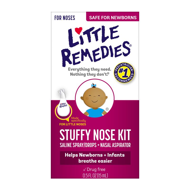 美国直邮 Little remedies婴儿鼻塞盐水滴鼻剂15ml+吸鼻器