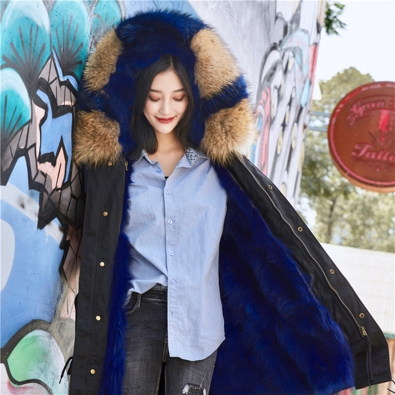 【中国仓】DK UGG DF1006/DF1006G 工装风皮草大衣 深蓝色狐狸毛（中国发货）