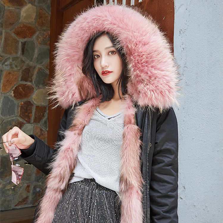 【中国仓】【中国发货】DK时尚皮草大衣 DF6005 粉色美洲貉毛