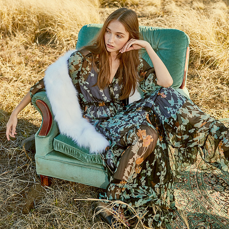 【中国仓】【中国发货】OZLANA AU  时尚皮草大衣 AU182003/AU182003-1 绿+白色狐狸毛（20个工作日发货）