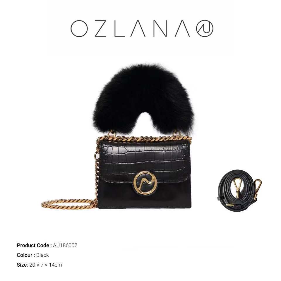 【中国仓】OZLANA AU 皮草鳄鱼纹迷你包 AU186002（20 X 7 X 14 CM）（第二批1月15日发货）