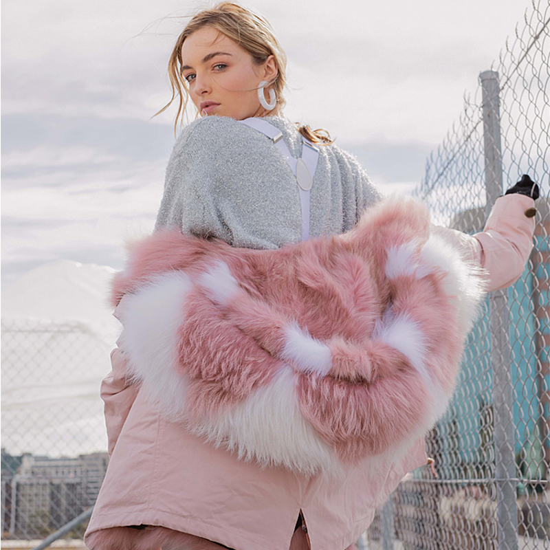 【中国仓】EDGII 皮草大衣 ED1071 粉+流星芭蕾粉白狐狸毛