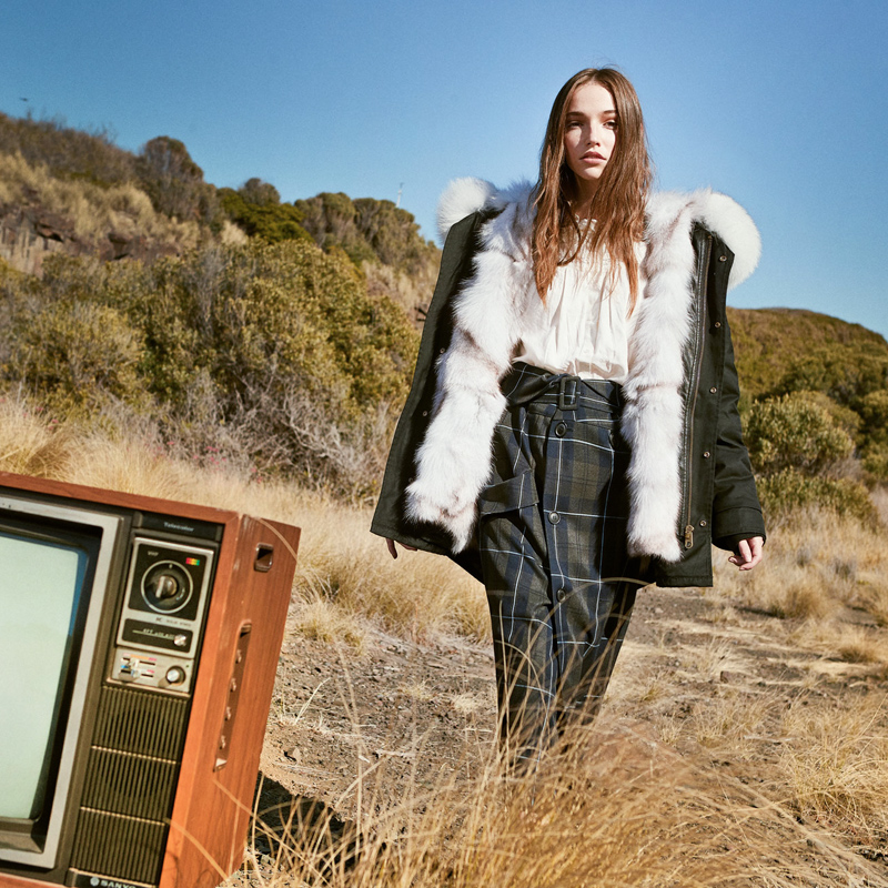 【中国仓】【中国发货】OZLANA AU 时尚皮草大衣 AU182022/AU182022-1 黑+雪白色狐狸毛（20个工作日发货）