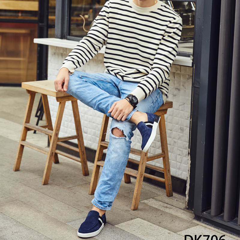 【澳洲仓】DK UGG DK706 Rex 春夏新款 牛反皮 简约条纹一脚蹬男士乐福鞋