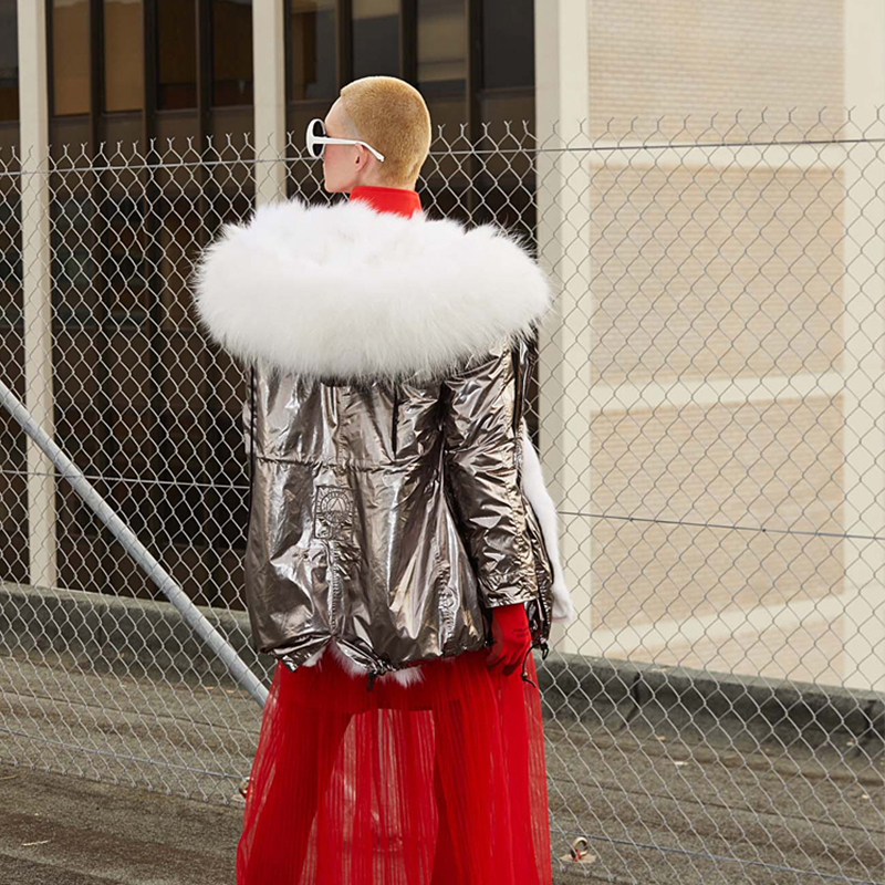 【中国仓】EDGII 皮草大衣 ED1072 亮银+极光雪山白狐狸毛
