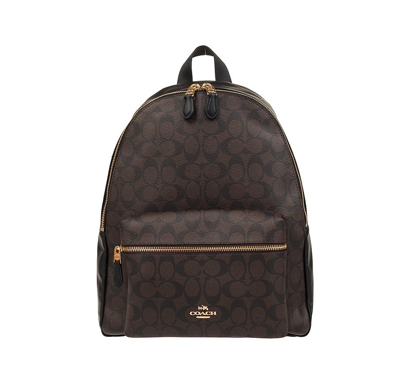美国直邮 COACH/蔻驰 女士大号字母印花双肩包学院风旅行背包 F58314 IMAA8 深棕老花LOGO
