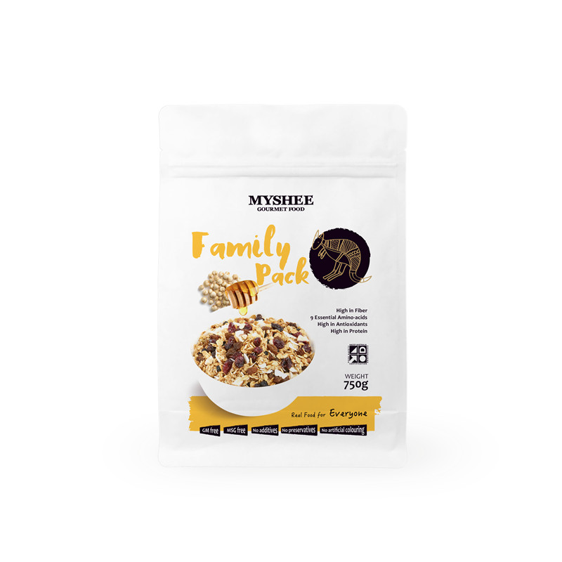 【中国仓】【中国发货】Myshee麦食超级原食家庭版麦片750g 有机白藜麦蜂蜜口味 超级早餐麦片 Family Pack氨基酸有机椰子油低温烘焙即食（偏远地区：每公斤补邮费，内蒙古、海南需补12元，新疆、西藏补18元）