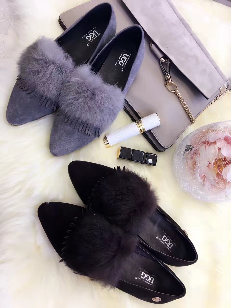【澳洲仓】【超值特卖】OZWEAR OB237 UGG MILA FLAT 春夏平底方跟尖头兔毛单鞋