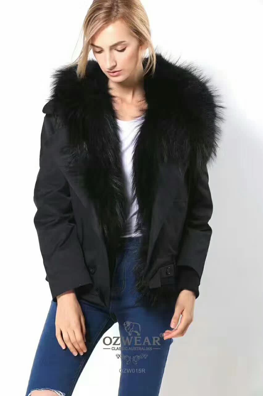 【中国仓】【中国发货】OZWEAR UGG OZW015R 时尚皮草系列 柔软厚实貉子毛领短版外套（獭兔内胆）