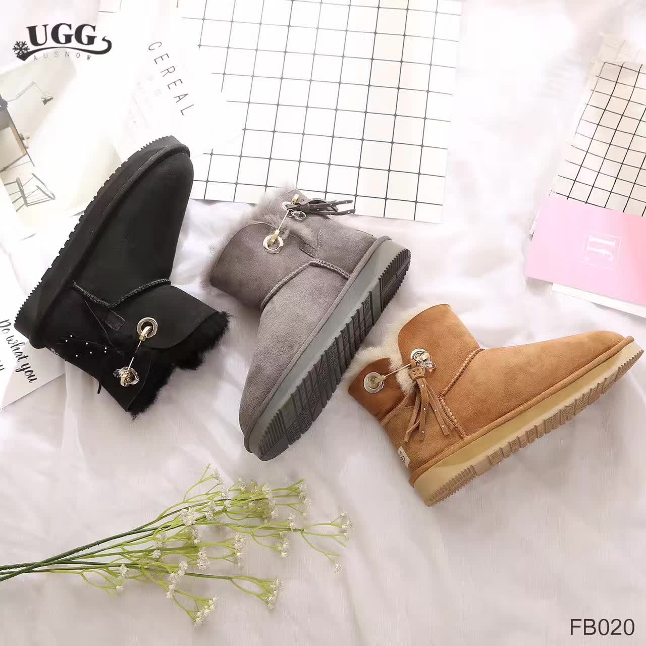 【澳洲仓】AUSNOW UGG FB020防泼水 镶钻流苏别针 雪地靴