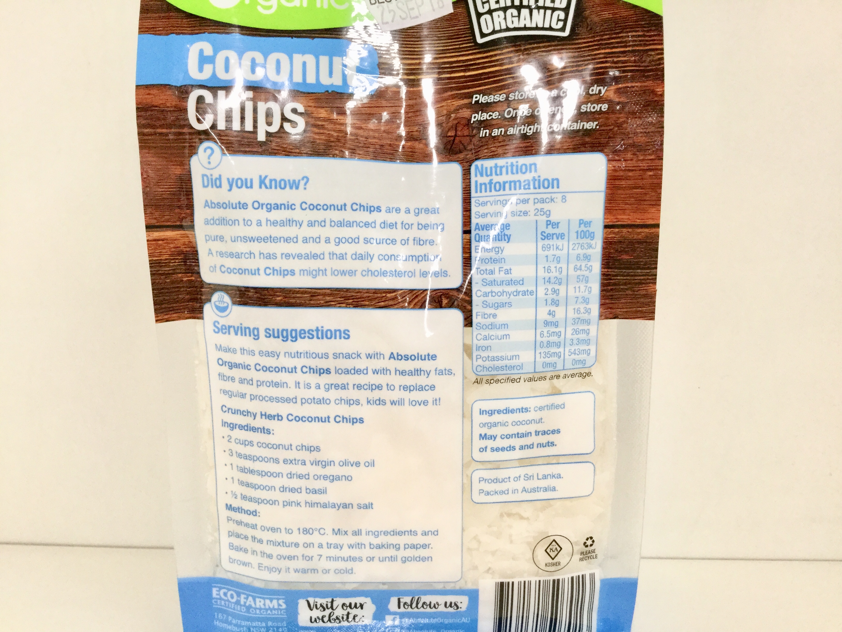 【澳洲仓】Absolute Organic 有机椰子片 Coconut chips 200g