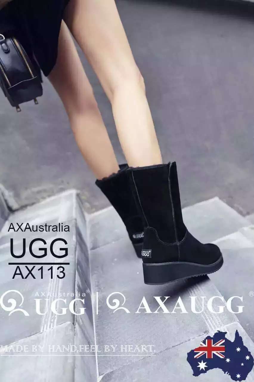 【澳洲仓】【断码特价】AXA AX113 中筒反绒面坡跟女靴