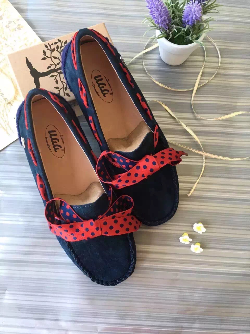 【澳洲仓】Aussie Connection 1650 82 春夏波点蝴蝶结无毛豆豆鞋