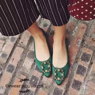 【澳洲仓】【超值特卖】OZWEAR OB258 春夏孔雀绿丝绒平底鞋