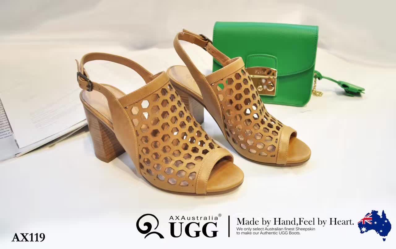 【澳洲仓】【特价】AXA UGG  AX119 春夏镂空雕花木纹9cm粗跟鞋