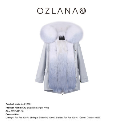 【中国仓】【OZLANA 皮草大衣派克服】AU212061 雾霾蓝+蓝色渐变天使之翼狐狸毛