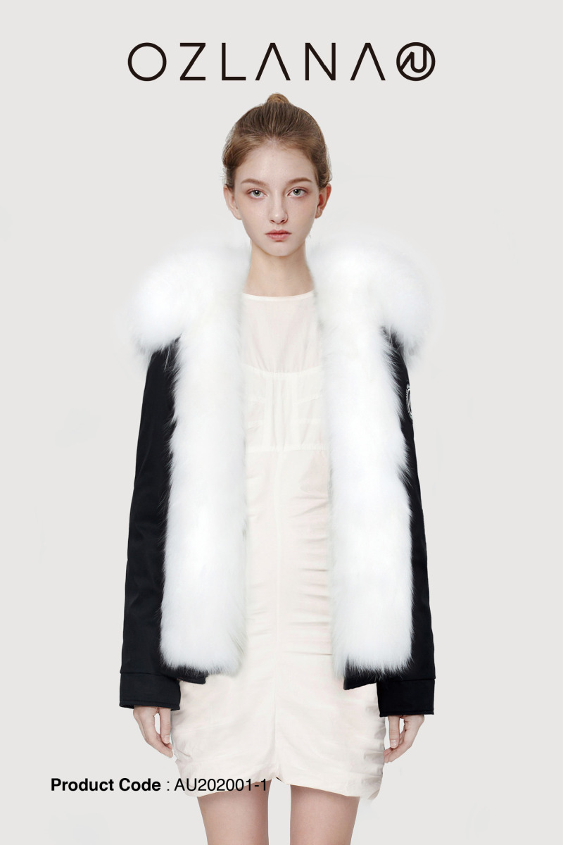 【中国仓】ozlana 皮草大衣 au202001-1 black(short)  classic white