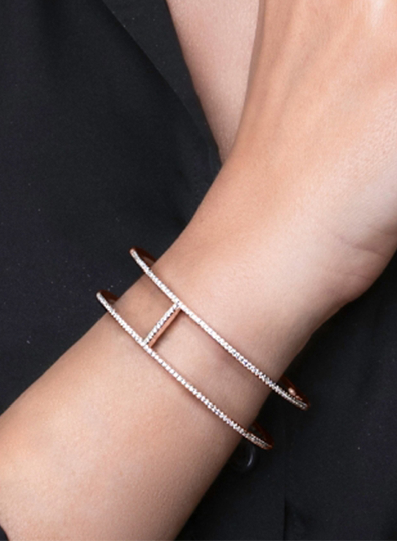 【澳洲仓】apm monaco rb3389ox 粉金色银镶晶钻个性气质开口手镯