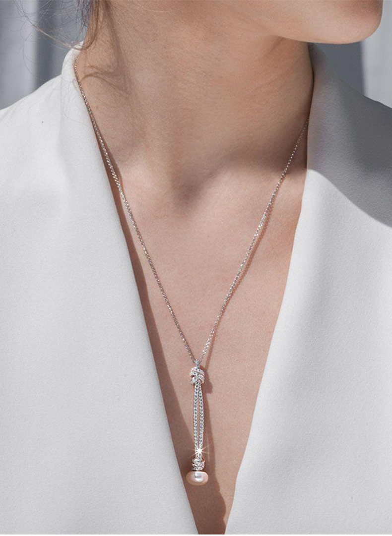 【澳洲仓仓】apm monaco ap9938xpl 银镶晶钻绳结淡水珍珠项链吊坠