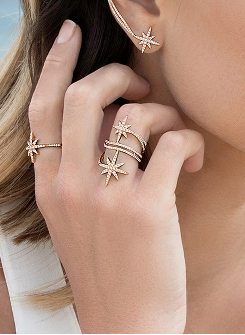 【澳洲仓】apm monaco r17080ox 粉金色银镶晶钻双流星戒指指环(原价